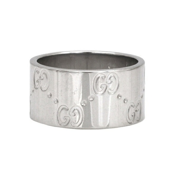 GUCCI Icon Ring WG White Gold GG No. 8 # 750 K18  9mm Engraved Band Women's Men' - Picture 5 of 9